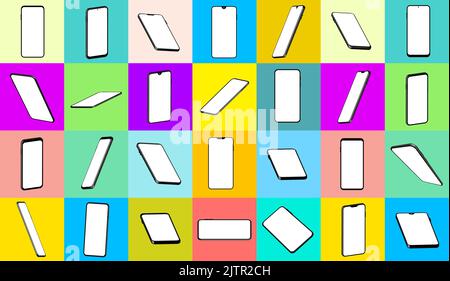 Smartphone frame less blank screen, rotated position. Isometric illustration cell phone. Template for advertising or page to the site, marketing, pres Stock Vector