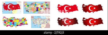 Turkey map with flag. Vector Illustration. Turkey Flag, National flag of Turkey. Vector. Stock Vector