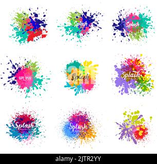 Collection of Colorful watercolor splashes. Abstract Background. Grunge splash. Vector illustration. Stock Vector
