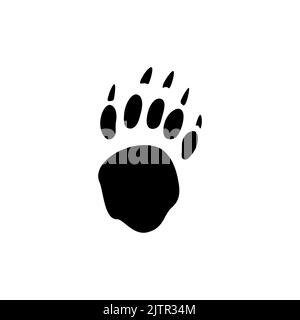 Wild bear footprints isolated black silhouette icon. Vector grizzly or american polar bear, panda foot prints with claws or nails, predator wildlife animal steps on ground in mud, hunting sport emblem Stock Vector