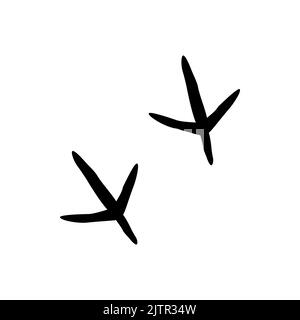 Bird animal foot print isolated black silhouette icon. Vector crane, turkey or chicken steps, footprint traces of livestock bird. Sparrow or crow foot marks, ravel dirty steps on ground, flat design Stock Vector