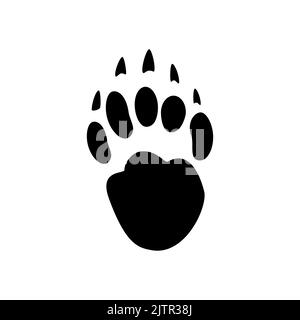 Polar bear footprints isolated black silhouette icon. Vector american panda bear or grizzly foot prints with claws or nails, hunting sport emblem. Predator wildlife animal steps in snow or mud Stock Vector