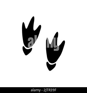 Bird duck or goose foot print isolated black silhouette icon. Vector waterfowl animal footprints, flamingo steps, farm livestock animal flippers tracks. Wild duck footsteps on ground, mud or sand Stock Vector