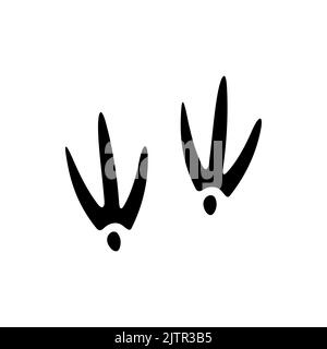 Ostrich steps isolated pheasant bird footprints black silhouette icon. Vector bird animal foot print, crane, turkey or chicken steps, footprint traces. Camel-bird, pigeon or dove pair of foot prints Stock Vector