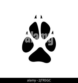 Jaguar, tiger or lion wildlife cat foot prints with claws or nails isolated black silhouette icon. Vector savanna animal steps on ground in mud, hunting sport emblem. Wild fox animal footprints Stock Vector