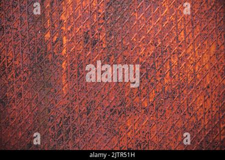 Industrial old rust metal steel sheet with rhombus shapes or checkered plates. Rusty metal background Stock Photo