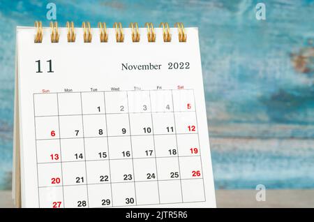 The November 2022 Monthly desk calendar for 2022. Stock Photo