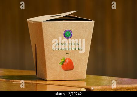 Wimbledon Strawberry box around the grounds at The Championships 2022. Held at The All England Lawn Tennis Club, Wimbledon. Stock Photo