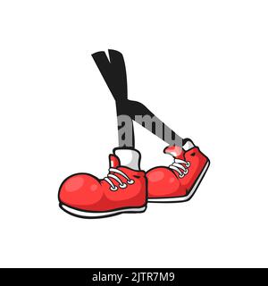 Human comic foots, walking legs in red shoes with laces isolated limbs in red sport boots, flat cartoon icon. Vector cut legs in sportive footwear, casual modern teenager skaters, sneakers or trainers Stock Vector