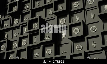 A 3D Illustration. Shown in Arabic are the most pious names of the household and progeny of Prophet Muhammad peace be upon him. Stock Photo