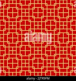 Moroccan or islam tile, baroque background traditional asian seamless pattern. Vector korean, chinese and japanese ornament with golden circles on red textile. Oriental wallpaper damask arabesque Stock Vector