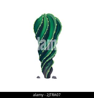 Ferocactus large barrel-shaped cacti with large spines grown in mexican dessert isolated cartoon prickly plant. Vector succulent scandinavian or indian cacti, western opuntia tropical botanical cactus Stock Vector