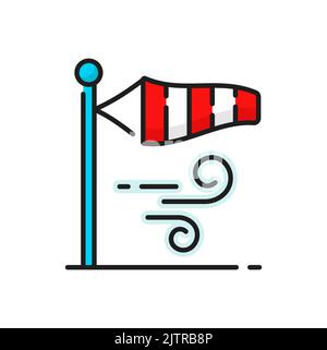 Weather forecast color outline icon of wind direction flag, vector pictogram. Weather forecast of storm, tornado or hurricane wind, temperature and meteorology symbol Stock Vector