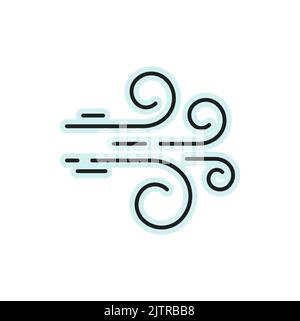 Weather forecast wind storm color outline icon, vector pictogram. Air speed weather forecast for windstorm or stormy wind blow, temperature and climate meteorology Stock Vector