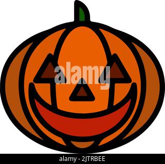 Vector icon og Halloween celebration pumpkin. Jack o lantern head with evil smile. Stock Vector