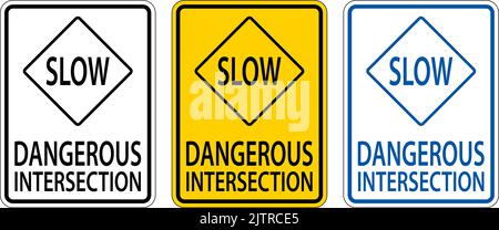 Slow Dangerous Intersection Sign On White Background Stock Vector
