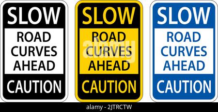 Slow Road Curves Ahead Caution Sign Stock Vector