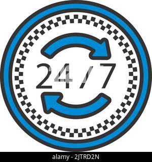 24 Hour Taxi Service Icon. Editable Bold Outline With Color Fill Design. Vector Illustration. Stock Vector
