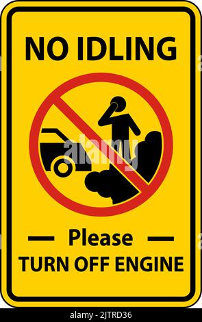 No Idling Turn Off Engine Sign On White Background Stock Vector