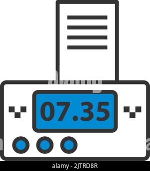 Taxi Meter With Receipt Icon. Editable Bold Outline With Color Fill Design. Vector Illustration. Stock Vector