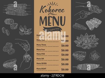 Kokorec hand drawn vector design. Fast food menu design elements. Design element for poster, menu, flyer, banner, menu, package. Vector. Stock Vector