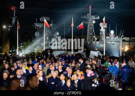 Gdansk, Poland. 01st Sep, 2022. Warships seen during the 83rd anniversary of the outbreak of World War II in Westerplatte. Credit: SOPA Images Limited/Alamy Live News Stock Photo