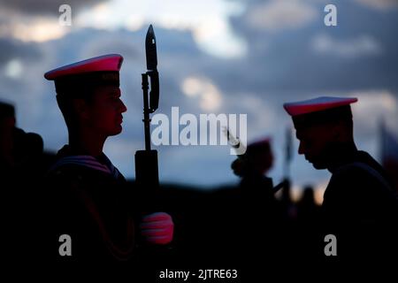 Gdansk, Poland. 01st Sep, 2022. Navy soldiers are seen during the 83rd Anniversary of the outbreak of World War II in Westerplatte. (Photo by Mateusz Slodkowski/SOPA Images/Sipa USA) Credit: Sipa USA/Alamy Live News Stock Photo