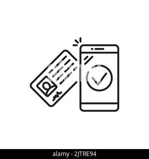 Driver license card and checked passport in smartphone isolated personal documents on car. Checked documents for automobile sharing Stock Vector