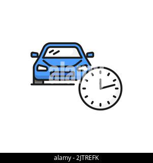 Rent by hour color linear icon. Vector emblem of car share service, open or close time sign. Getting automobile for short period, car-lifting business Stock Vector