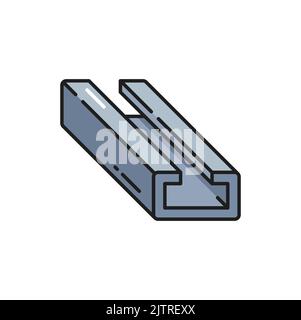 Aluminium rail rolled metal product isolated stainless steel chanel outline icon. Vector nonferrous metal rolling industry and metalworking element Stock Vector