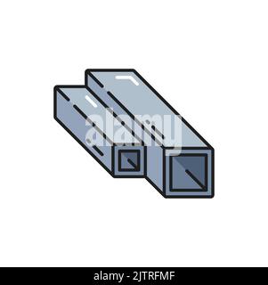 Steel aluminium rolled metal product, isolated outline beam bars of rails, square profile. Rolling industry and metalworking construction element Stock Vector