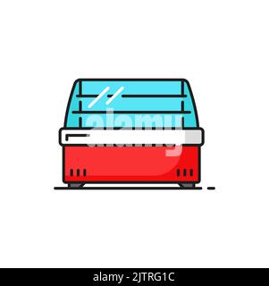 Ice cream freezer isolated color line con. Vector modern shop refrigerator, industrial fridge, bar chiller in supermarket store. Horizontal fridge showcase with glass door for display in grocery, cafe Stock Vector