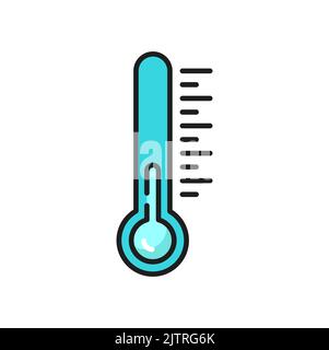 Thermometer in fridge low temperature outline sign, cold weather. Vector frozen weather outside, frigid frosty air, hoarfrost, coldness. Cold, chilly weather forecast, climate and meteorology symbol Stock Vector