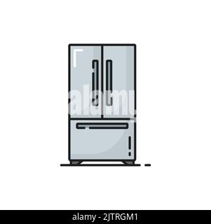 Kitchen home household equipment, house appliance isolated double fridge color line icon. Vector double fridge, refrigerator with side-by-side door and down shelf freezer, industrial fridge showcase Stock Vector