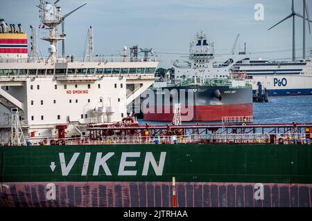 Petroleumhaven, S Norwegian crude oil tanker Eikeviken leaves, unloaded, the port of Rotterdam, Netherlands, Stock Photo