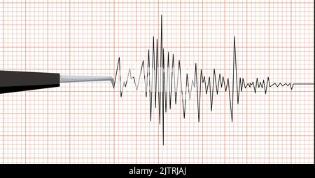 Earthquake seismic waves on seismograph graph paper. Stock Vector