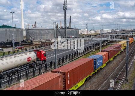 Shell Pernis refinery, largest refinery in Europe, production, logistics and tank facilities, production of various petroleum products, such as petrol Stock Photo