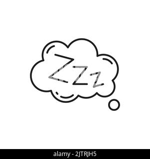Comic bubble with zzz sleeping sign isolated line art icon. Vector zzz text on bubble in shape of cloud, sleeping and bedtime thin line design element Stock Vector