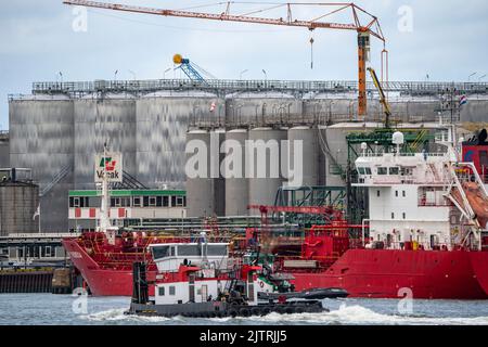 Vopak Terminal Vlaardingen, Large tank farm, independent terminal with deep sea access in the port of Rotterdam, specialised in the storage of vegetab Stock Photo