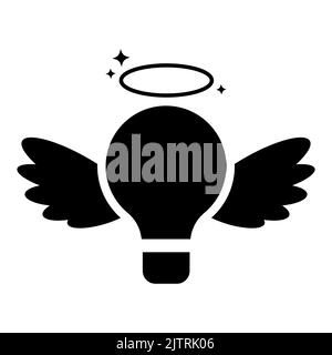 Angel light bulb black silhouette icon isolated on white background. Stock Vector