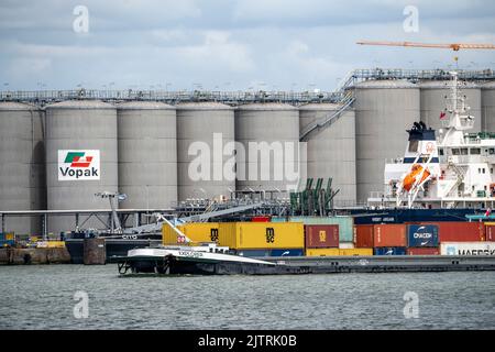 Vopak Terminal Vlaardingen, Large tank farm, independent terminal with deep sea access in the port of Rotterdam, specialised in the storage of vegetab Stock Photo