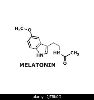 Structural formula of melatonin hormone isolated thin line icon. Vector melatonin hormone that anticipates daily onset of darkness, sleep hormone outline structure. Circadian rhythms synchronization Stock Vector