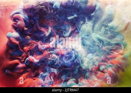 art background enchanted fume blue red paint mix Stock Photo