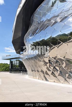 Philharmonie de Paris, a symphony hall & two smaller halls, first floor terrace with views over the Parc de la Villette, Stock Photo