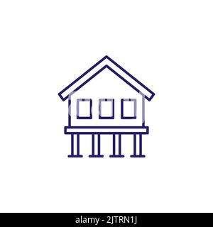 Stilt house line icon on white Stock Vector
