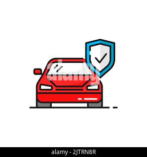 Auto insurance and safety shield isolated outline color icon. Vector transport insurance, risk coverage sign. Vehicle protection symbol, secure of theft Stock Vector