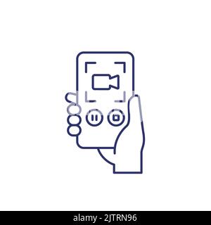 screen recording line icon with a phone Stock Vector