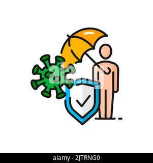 Covid insurance coverage, human coronavirus protection isolated color outline icon. Vector coronavirus protection safe zone, insurance from infection Stock Vector