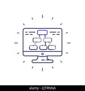 Flow chart in computer line icon Stock Vector