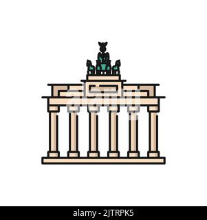 Brandenburg Gate, German tourism, history and culture tour landmark isolated color outline icon. Vector Germany travel icon, Berlin tourism emblem Stock Vector